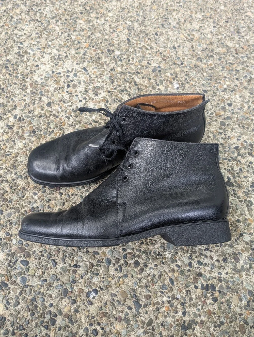 A. Testoni Black Pebbled Leather Chukka Boots